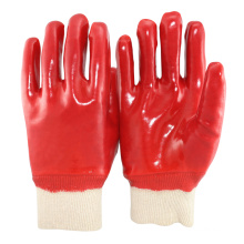 NMSAFETY coton résistant aux produits chimiques interlock entièrement revêtu de PVC rouge avec des gants de poignet tricotés